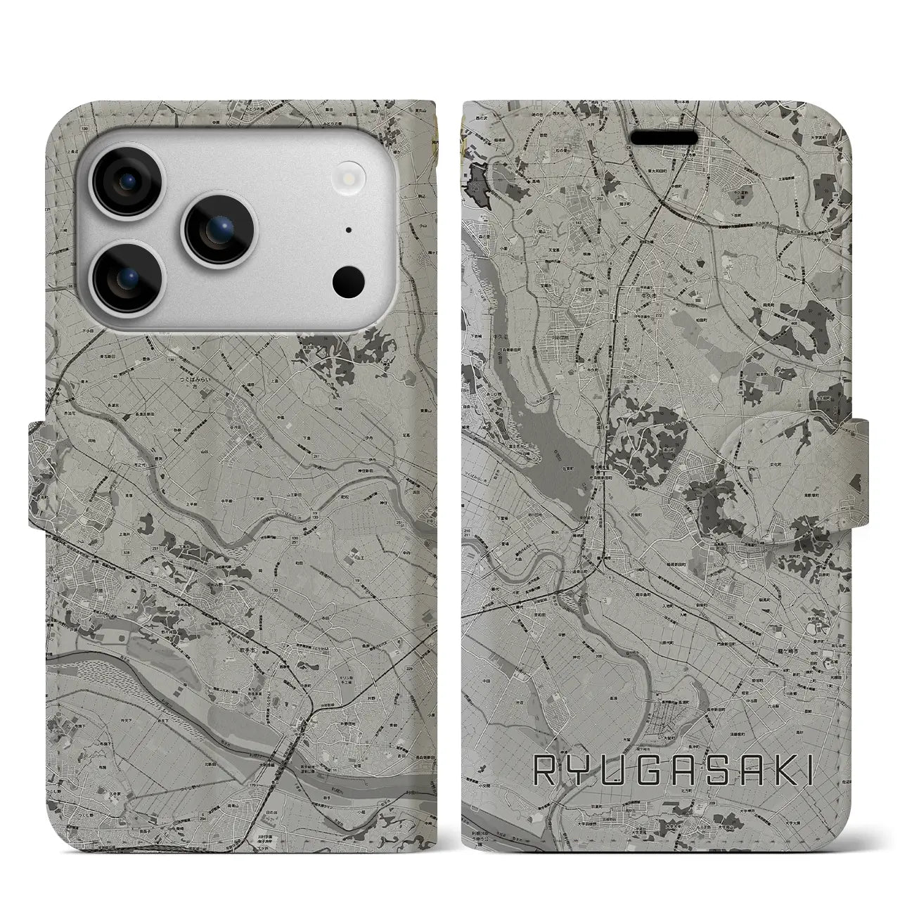 【龍ケ崎（茨城県）】地図柄iPhoneケース（手帳タイプ）