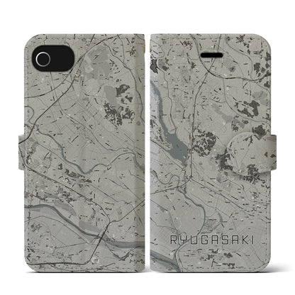 【龍ケ崎（茨城県）】地図柄iPhoneケース（手帳タイプ）モノトーン・iPhone SE（第3 / 第2世代） / 8 / 7 / 6s / 6 用