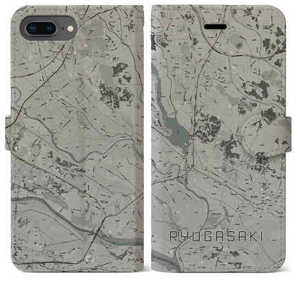 【龍ケ崎（茨城県）】地図柄iPhoneケース（手帳タイプ）モノトーン・iPhone 8Plus /7Plus / 6sPlus / 6Plus 用