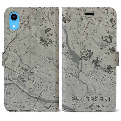 【龍ケ崎（茨城県）】地図柄iPhoneケース（手帳タイプ）モノトーン・iPhone XR 用