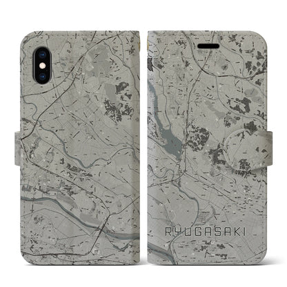 【龍ケ崎（茨城県）】地図柄iPhoneケース（手帳タイプ）モノトーン・iPhone XS / X 用