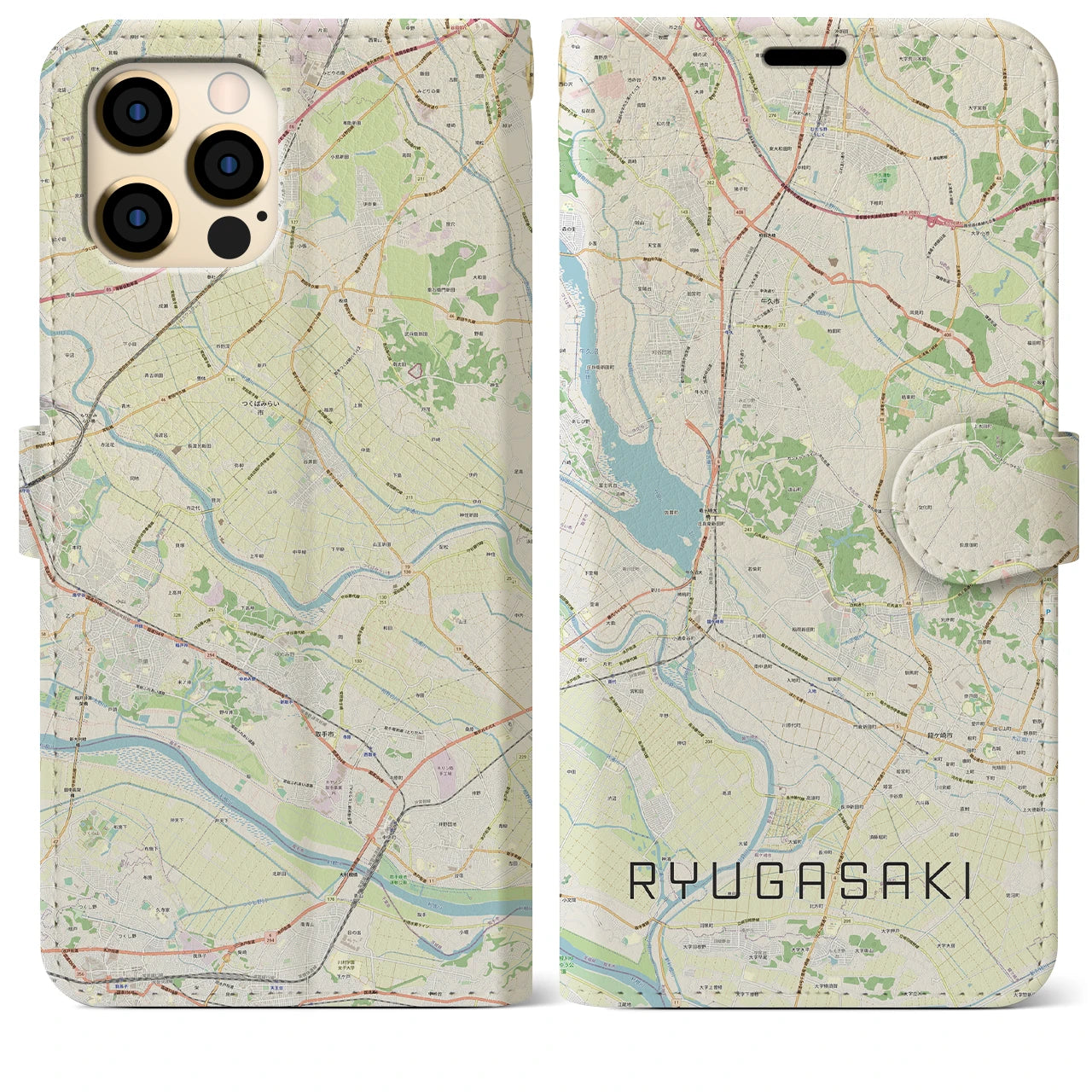 【龍ケ崎（茨城県）】地図柄iPhoneケース（手帳タイプ）
