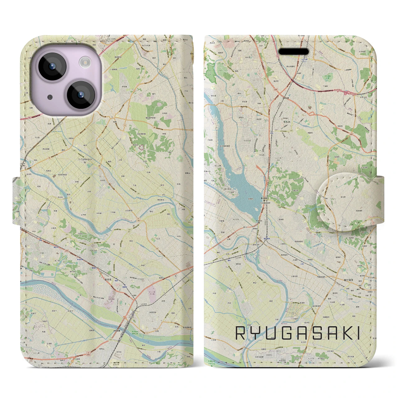【龍ケ崎（茨城県）】地図柄iPhoneケース（手帳タイプ）