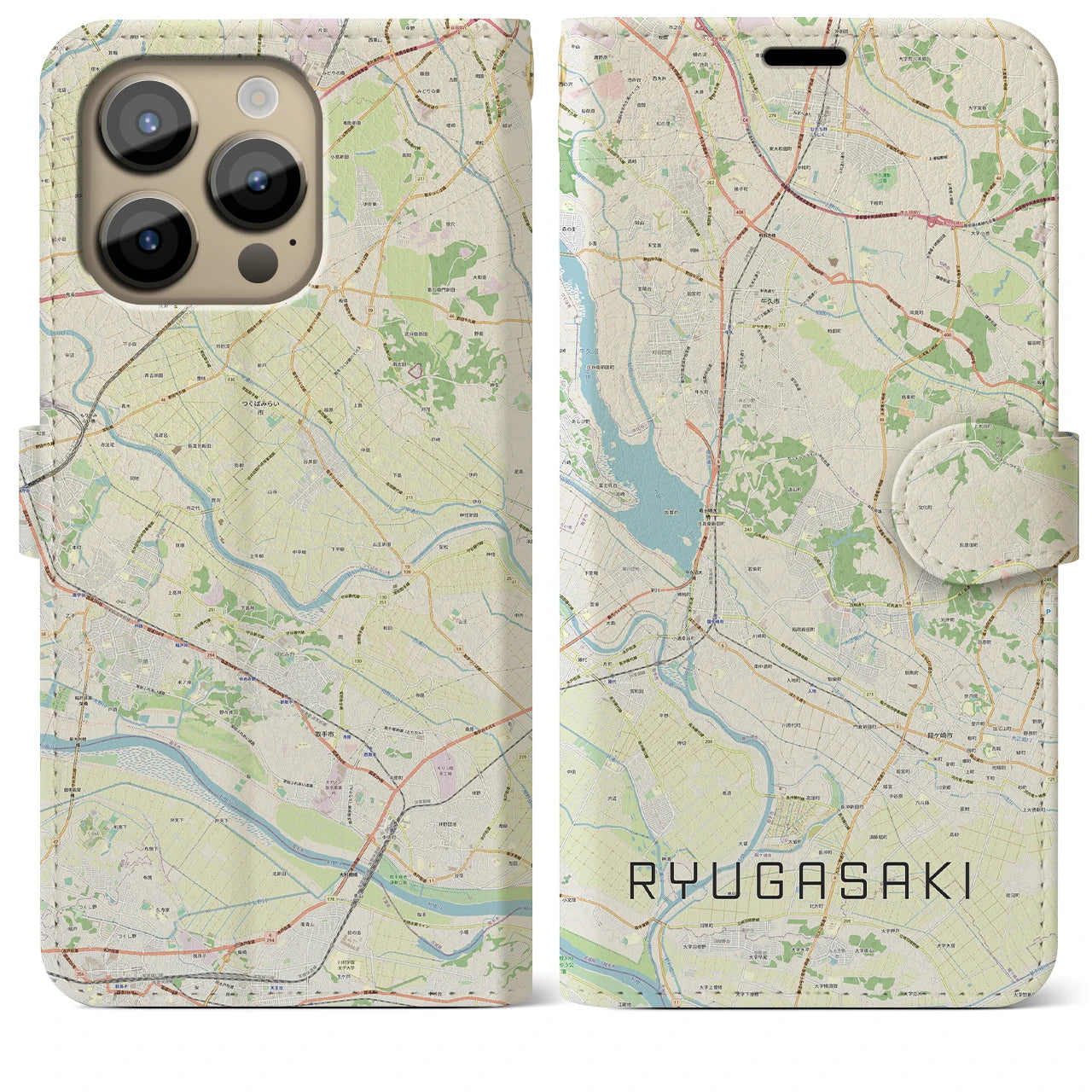 【龍ケ崎（茨城県）】地図柄iPhoneケース（手帳タイプ）
