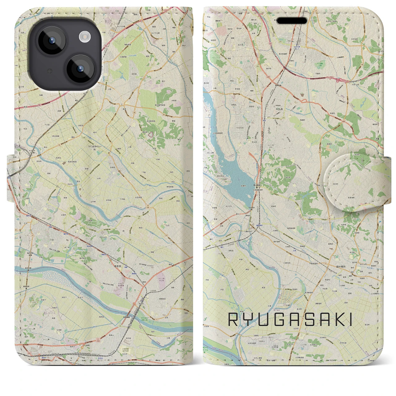 【龍ケ崎（茨城県）】地図柄iPhoneケース（手帳タイプ）