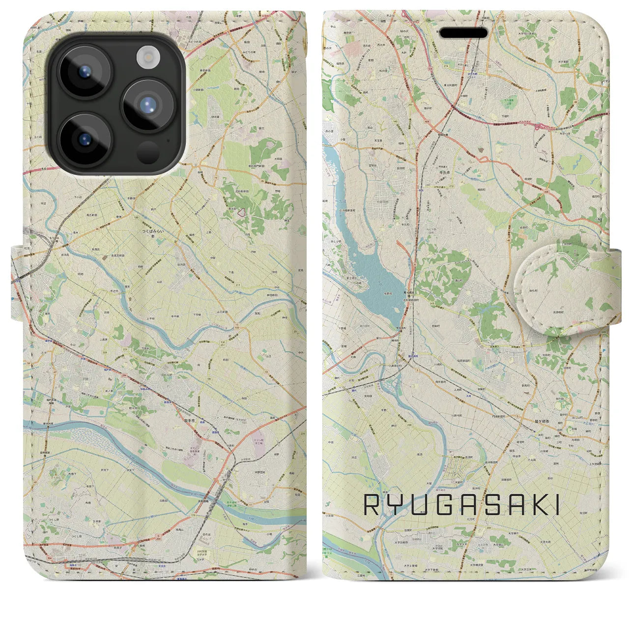 【龍ケ崎（茨城県）】地図柄iPhoneケース（手帳タイプ）