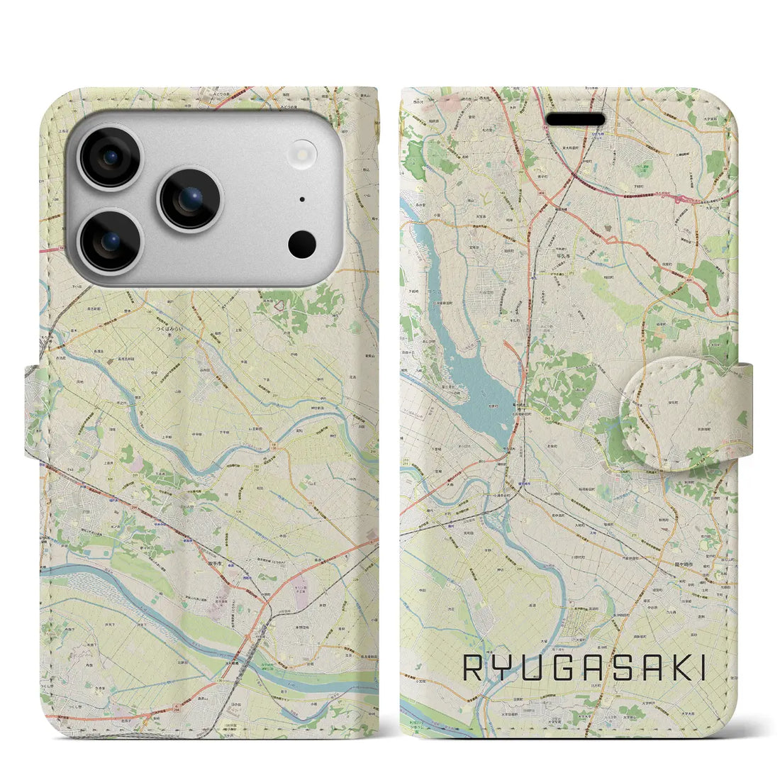 【龍ケ崎（茨城県）】地図柄iPhoneケース（手帳タイプ）モノトーン・iPhone 17 Pro Max 用