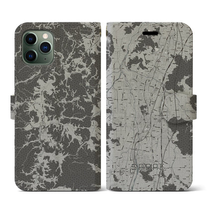 【鯖江（福井県）】地図柄iPhoneケース（手帳タイプ）モノトーン・iPhone 11 Pro 用