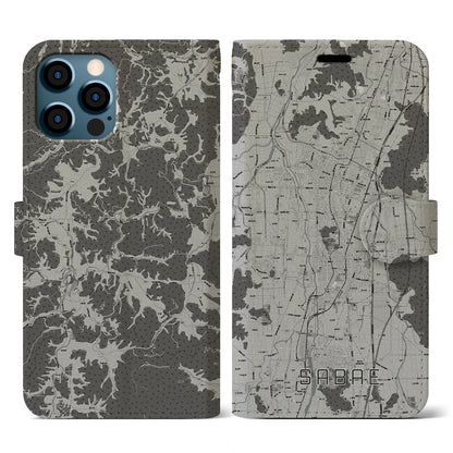 【鯖江（福井県）】地図柄iPhoneケース（手帳タイプ）モノトーン・iPhone 12 / 12 Pro 用