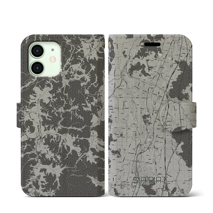 【鯖江（福井県）】地図柄iPhoneケース（手帳タイプ）モノトーン・iPhone 12 mini 用