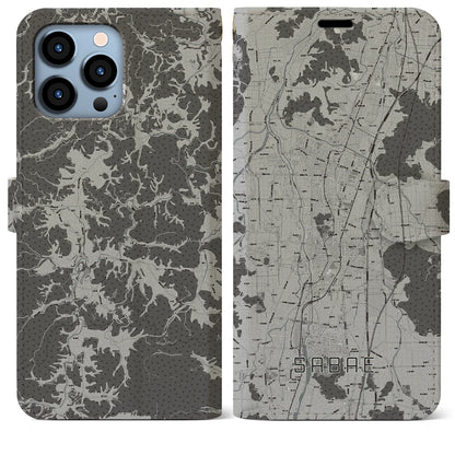 【鯖江（福井県）】地図柄iPhoneケース（手帳タイプ）モノトーン・iPhone 13 Pro Max 用