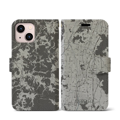 【鯖江（福井県）】地図柄iPhoneケース（手帳タイプ）モノトーン・iPhone 13 mini 用