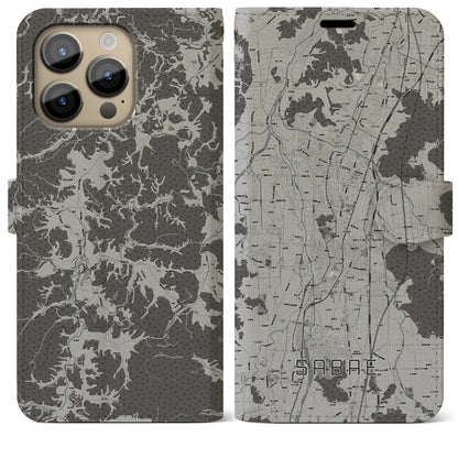 【鯖江（福井県）】地図柄iPhoneケース（手帳タイプ）モノトーン・iPhone 14 Pro Max 用