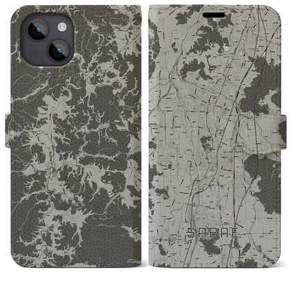 【鯖江（福井県）】地図柄iPhoneケース（手帳タイプ）モノトーン・iPhone 14 Plus 用