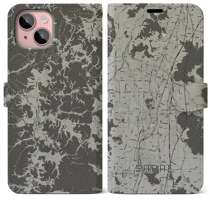 【鯖江（福井県）】地図柄iPhoneケース（手帳タイプ）モノトーン・iPhone 15 Plus 用