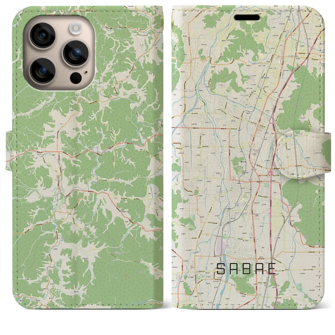 【鯖江（福井県）】地図柄iPhoneケース（手帳タイプ）ナチュラル・iPhone 16 Plus 用