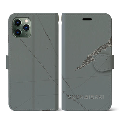 【佐田岬（愛媛県）】地図柄iPhoneケース（手帳タイプ）モノトーン・iPhone 11 Pro 用