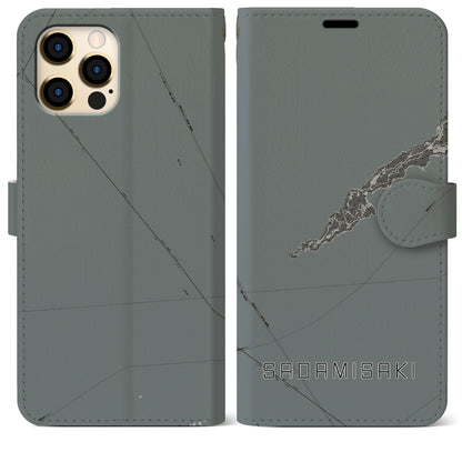 【佐田岬（愛媛県）】地図柄iPhoneケース（手帳タイプ）モノトーン・iPhone 12 Pro Max 用