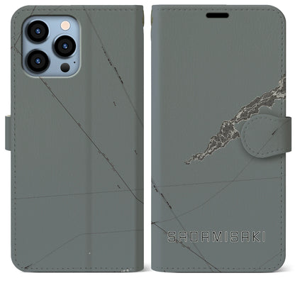 【佐田岬（愛媛県）】地図柄iPhoneケース（手帳タイプ）モノトーン・iPhone 13 Pro Max 用