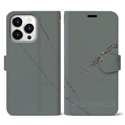 【佐田岬（愛媛県）】地図柄iPhoneケース（手帳タイプ）モノトーン・iPhone 13 Pro 用