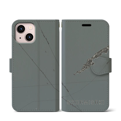 【佐田岬（愛媛県）】地図柄iPhoneケース（手帳タイプ）モノトーン・iPhone 13 mini 用