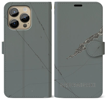 【佐田岬（愛媛県）】地図柄iPhoneケース（手帳タイプ）モノトーン・iPhone 14 Pro Max 用