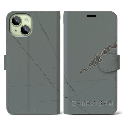 【佐田岬（愛媛県）】地図柄iPhoneケース（手帳タイプ）モノトーン・iPhone 15 用