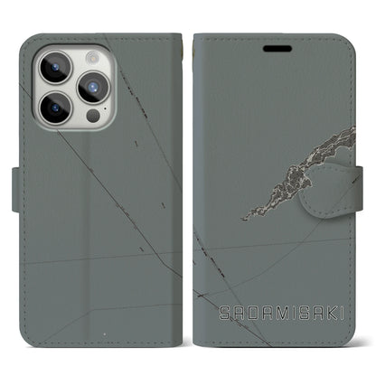 【佐田岬（愛媛県）】地図柄iPhoneケース（手帳タイプ）モノトーン・iPhone 15 Pro 用