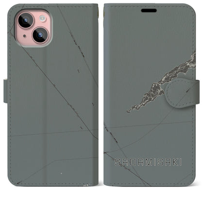 【佐田岬（愛媛県）】地図柄iPhoneケース（手帳タイプ）モノトーン・iPhone 15 Plus 用
