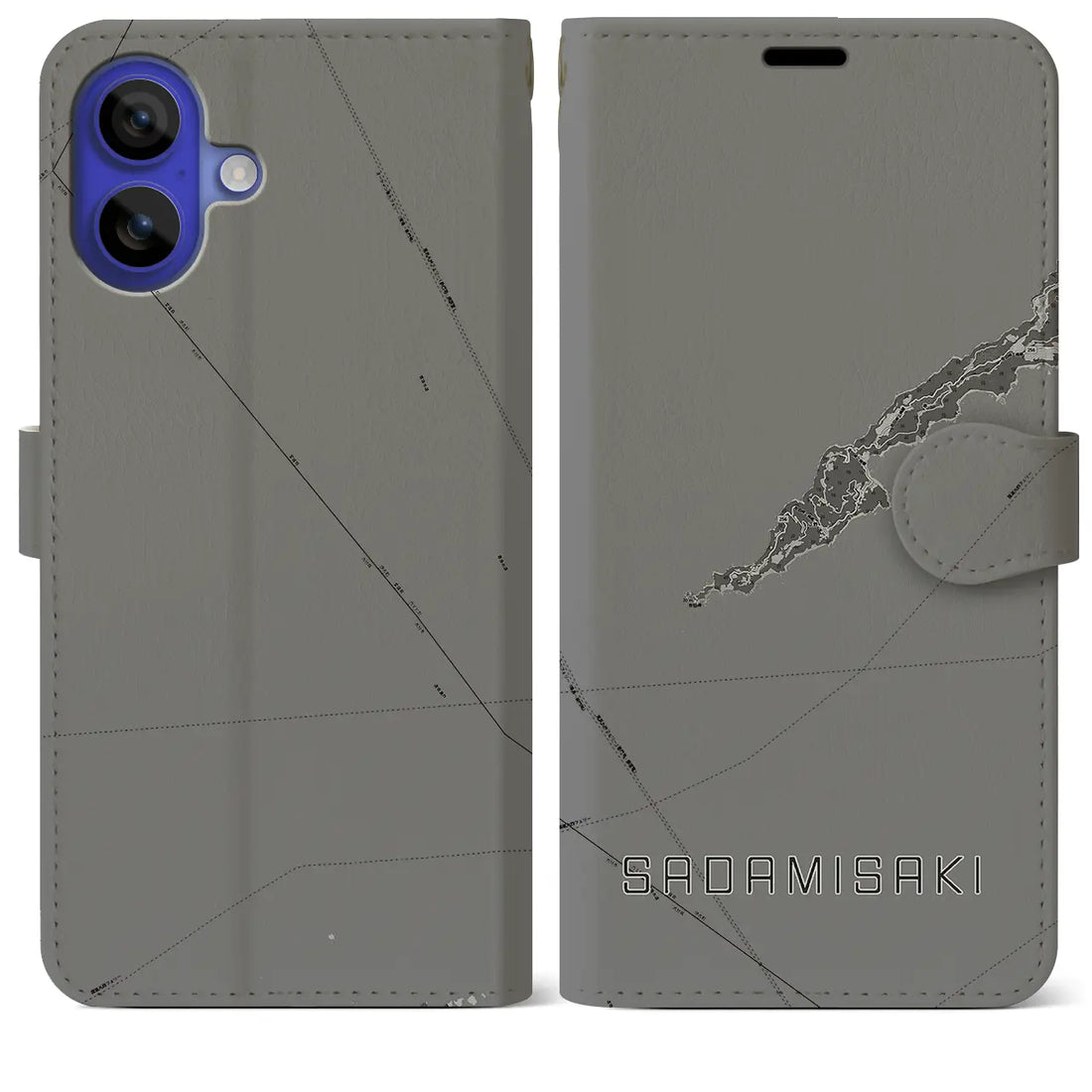 【佐田岬(愛媛県)】地図柄iPhoneケース(手帳タイプ)モノトーン・iPhone 16 Pro Max 用