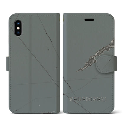 【佐田岬（愛媛県）】地図柄iPhoneケース（手帳タイプ）モノトーン・iPhone XS / X 用