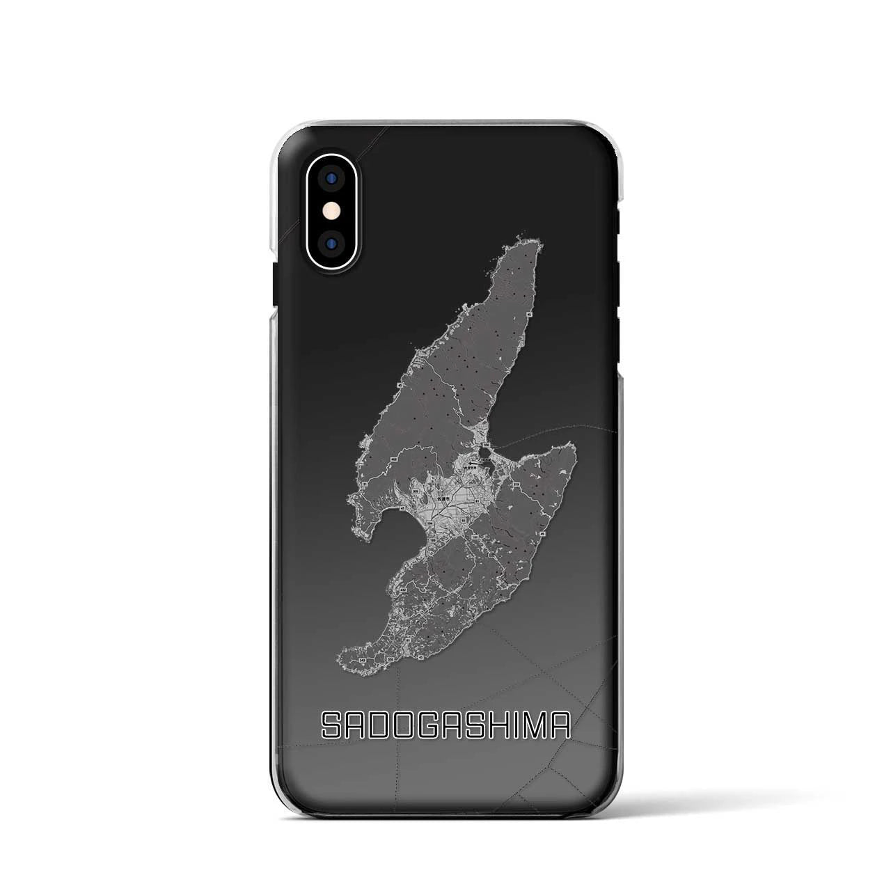 【佐渡島（新潟県）】地図柄iPhoneケース（クリアタイプ）モノトーン・iPhone XS / X 用