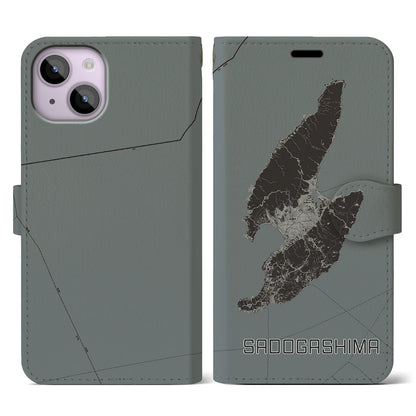 【佐渡島（新潟県）】地図柄iPhoneケース（手帳タイプ）モノトーン・iPhone 14 用