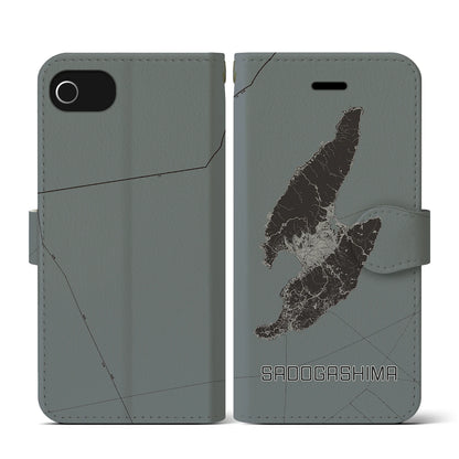 【佐渡島（新潟県）】地図柄iPhoneケース（手帳タイプ）モノトーン・iPhone SE（第3 / 第2世代） / 8 / 7 / 6s / 6 用