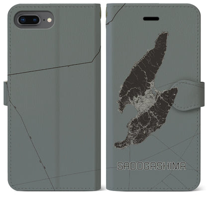 【佐渡島（新潟県）】地図柄iPhoneケース（手帳タイプ）モノトーン・iPhone 8Plus /7Plus / 6sPlus / 6Plus 用