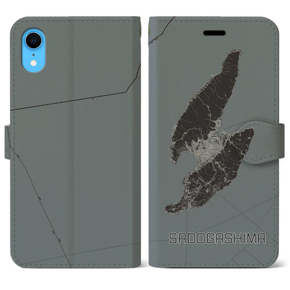【佐渡島（新潟県）】地図柄iPhoneケース（手帳タイプ）モノトーン・iPhone XR 用