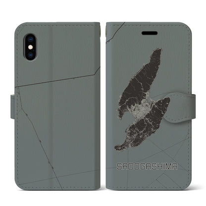 【佐渡島（新潟県）】地図柄iPhoneケース（手帳タイプ）モノトーン・iPhone XS / X 用