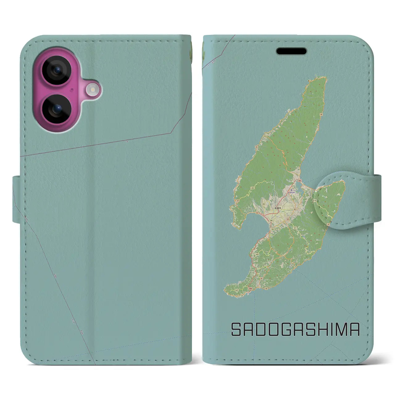 【佐渡島（新潟県）】地図柄iPhoneケース（手帳タイプ）ナチュラル・iPhone 16 Pro 用