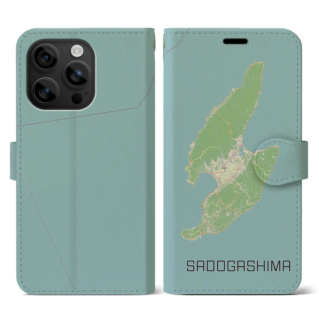 【佐渡島（新潟県）】地図柄iPhoneケース（手帳タイプ）ナチュラル・iPhone 16 用