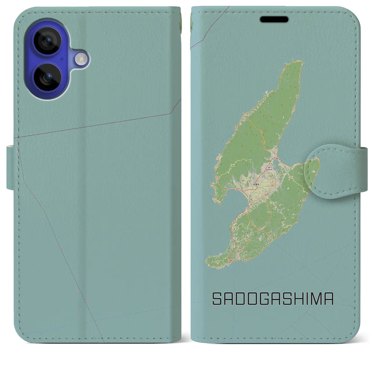 【佐渡島（新潟県）】地図柄iPhoneケース（手帳タイプ）ナチュラル・iPhone 16 Pro Max 用