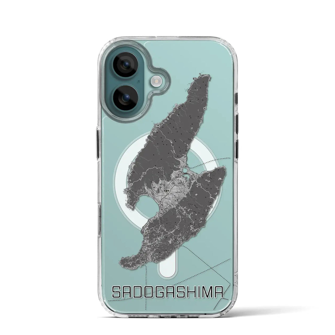 【佐渡島(新潟県)】地図柄iPhoneケース(MagSafeタイプ)モノトーン・iPhone 16 Pro 用