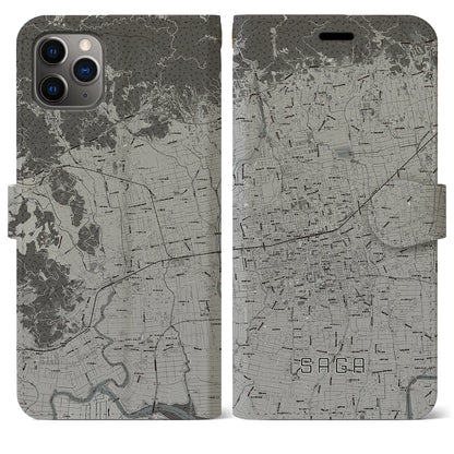 【佐賀2（佐賀県）】地図柄iPhoneケース（手帳タイプ）モノトーン・iPhone 11 Pro Max 用