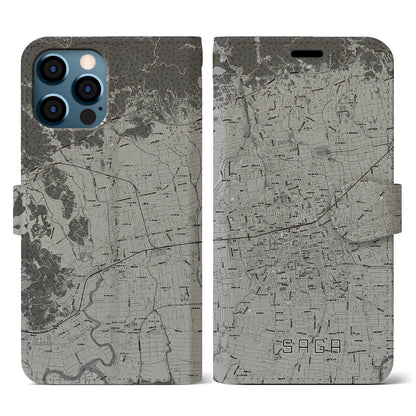 【佐賀2（佐賀県）】地図柄iPhoneケース（手帳タイプ）モノトーン・iPhone 12 / 12 Pro 用
