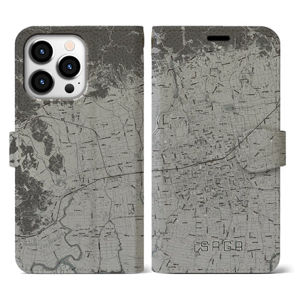 【佐賀2（佐賀県）】地図柄iPhoneケース（手帳タイプ）モノトーン・iPhone 13 Pro 用