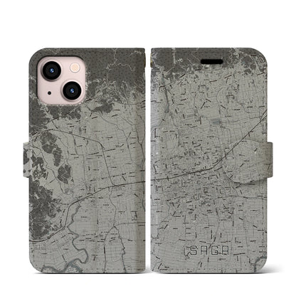 【佐賀2（佐賀県）】地図柄iPhoneケース（手帳タイプ）モノトーン・iPhone 13 mini 用