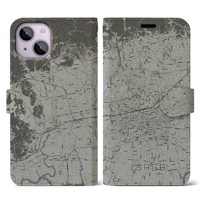 【佐賀2（佐賀県）】地図柄iPhoneケース（手帳タイプ）モノトーン・iPhone 14 用