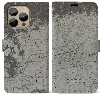 【佐賀2（佐賀県）】地図柄iPhoneケース（手帳タイプ）モノトーン・iPhone 14 Pro Max 用