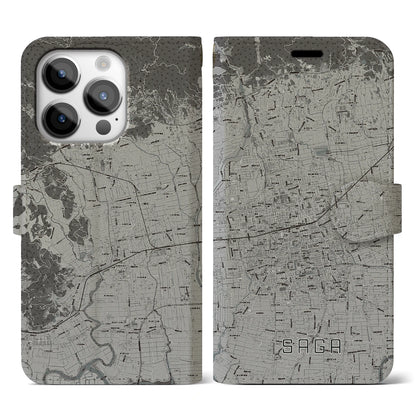 【佐賀2（佐賀県）】地図柄iPhoneケース（手帳タイプ）モノトーン・iPhone 14 Pro 用