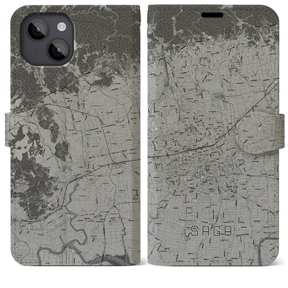 【佐賀2（佐賀県）】地図柄iPhoneケース（手帳タイプ）モノトーン・iPhone 14 Plus 用