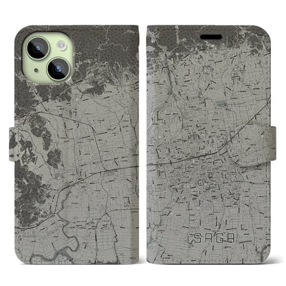 【佐賀2（佐賀県）】地図柄iPhoneケース（手帳タイプ）モノトーン・iPhone 15 用